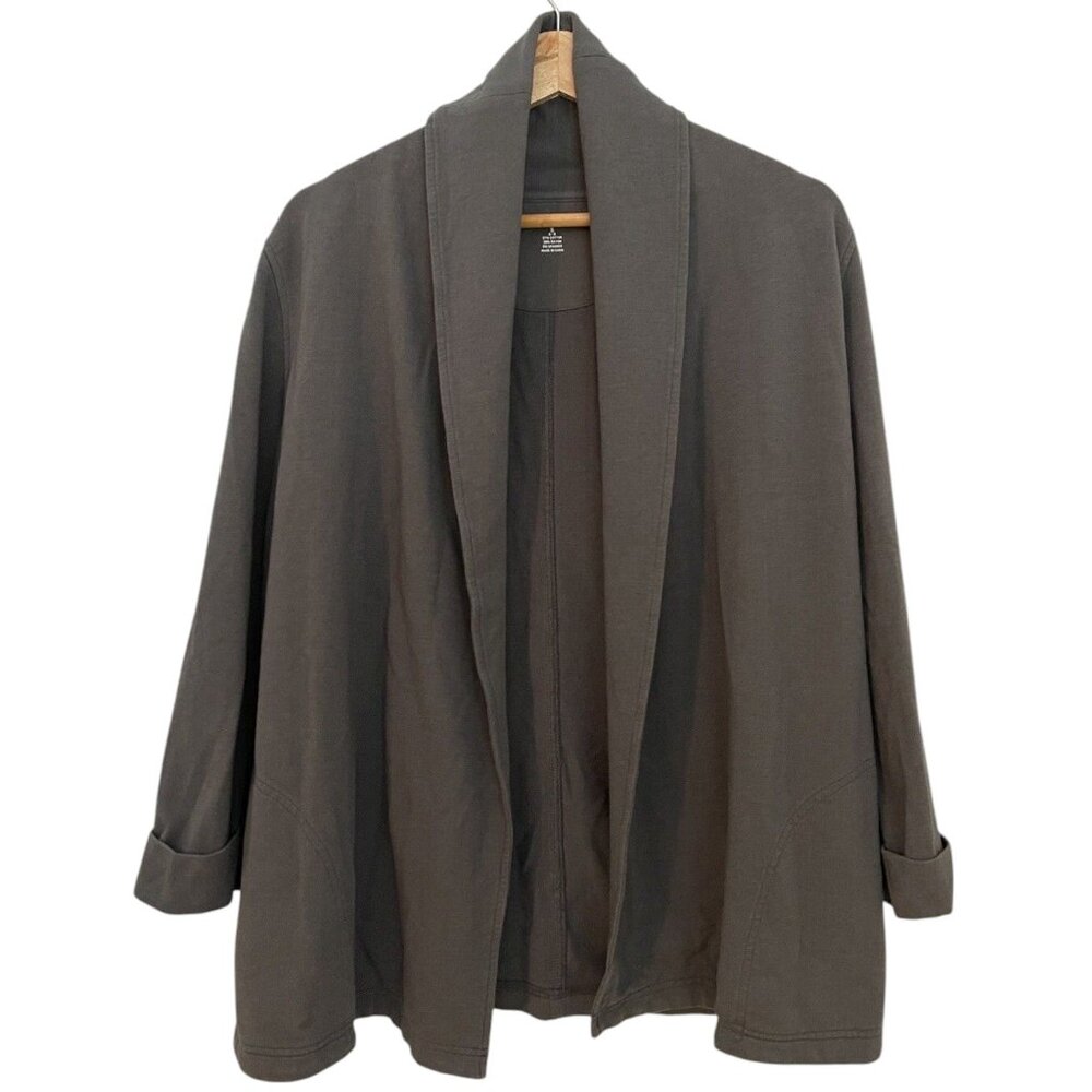 EUC Women's LANDS' END Open Cardigan Shawl Collar Jersey Gray | Size‎ L